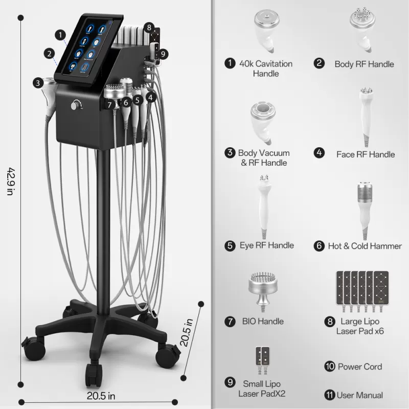 Standing Metal 9 in 1 Ultrasound Cavitation RF Machine