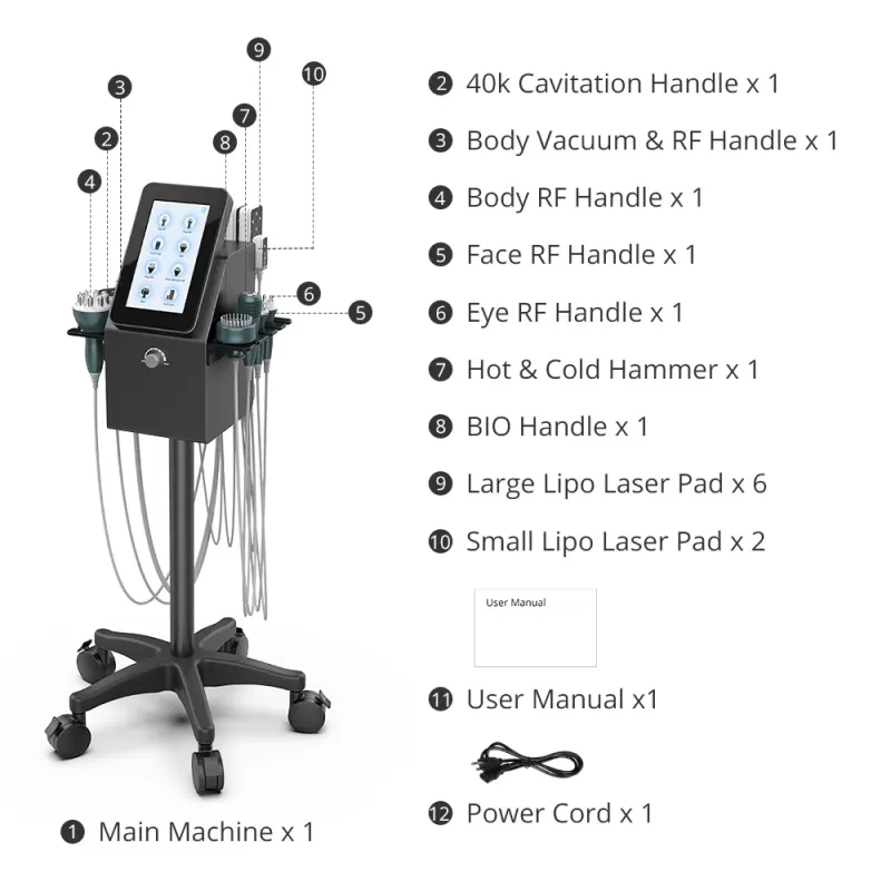 Standing Metal 9 in 1 Ultrasound Cavitation Machine