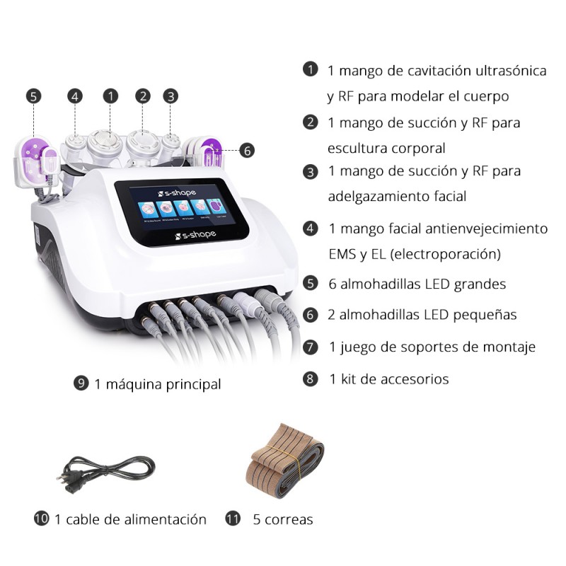 Máquina S-Shape de Cavitación 30K con Ultrasonido, Vacío RF y Láser Lipo para Moldeo Corporal