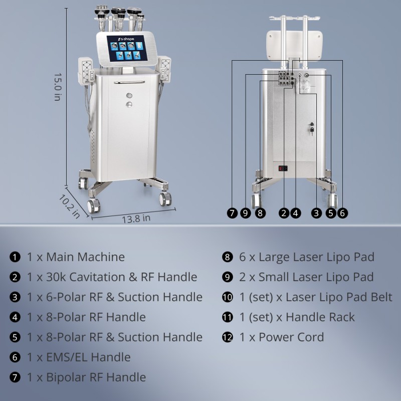 Standing Metal 7 in 1 S Shape 30K Cavitation Body Contouring Machine