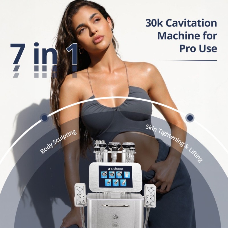 Standing Metal 7 in 1 S Shape 30K Cavitation Body Contouring Machine