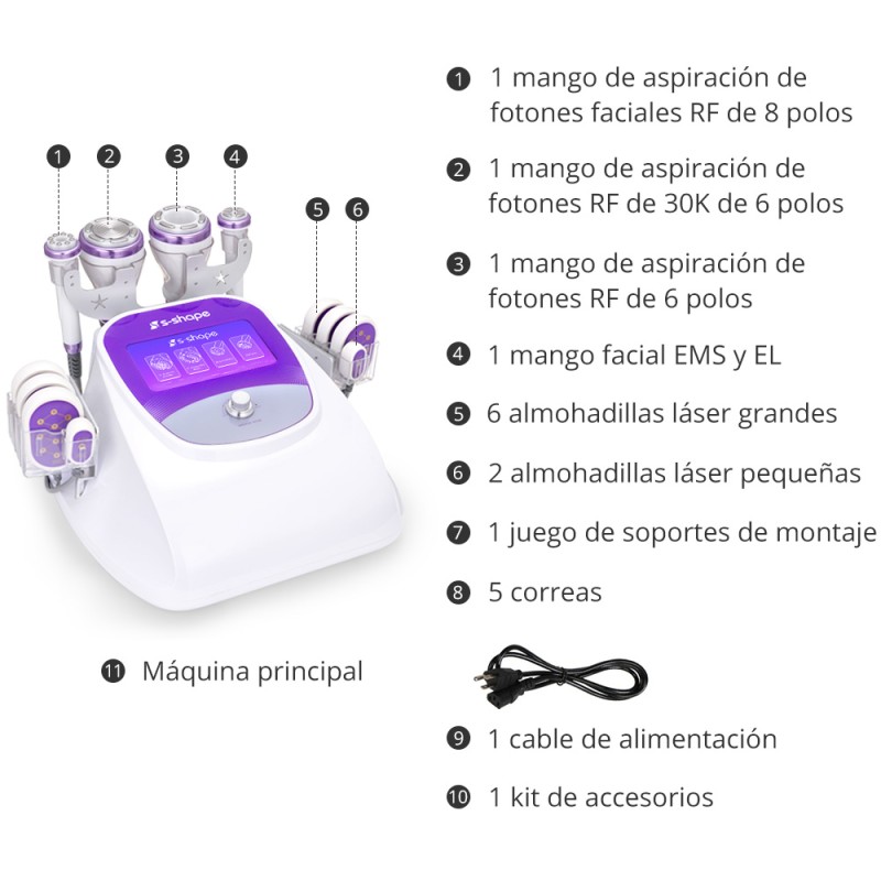 Máquina de cavitación y liposucción corporal en forma de S de 30 kHz y 2,5 pulgadas para reafirmar la piel