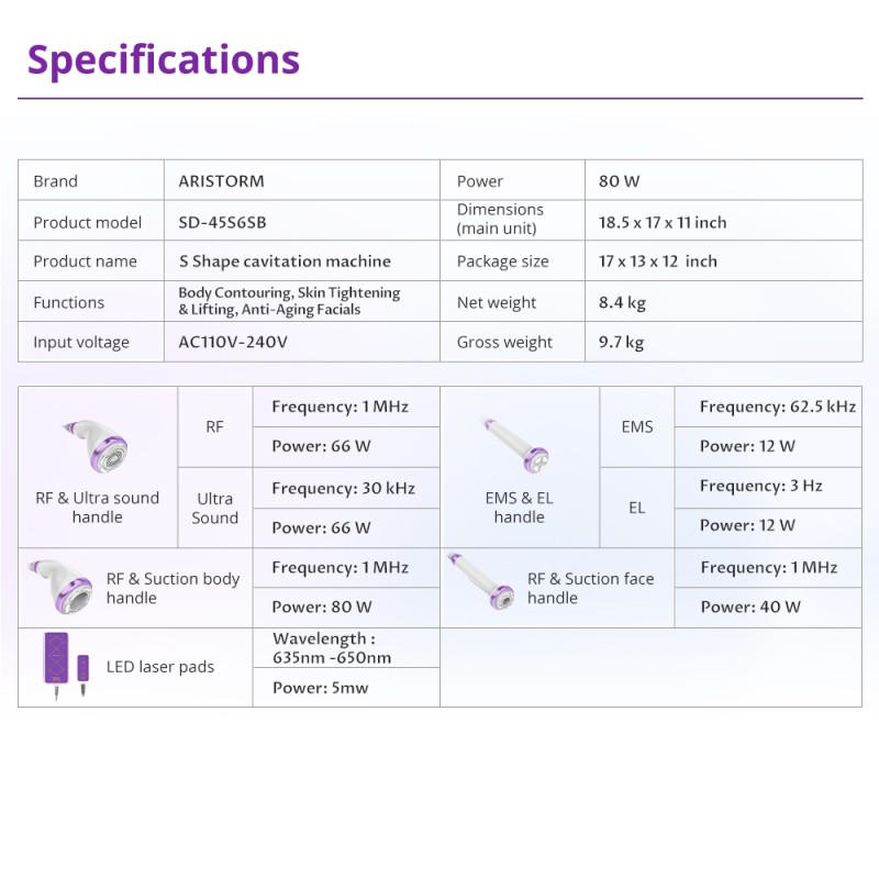 S Shape Cavitation 2.5 160MW Laser Lipo Body Shaping Device
