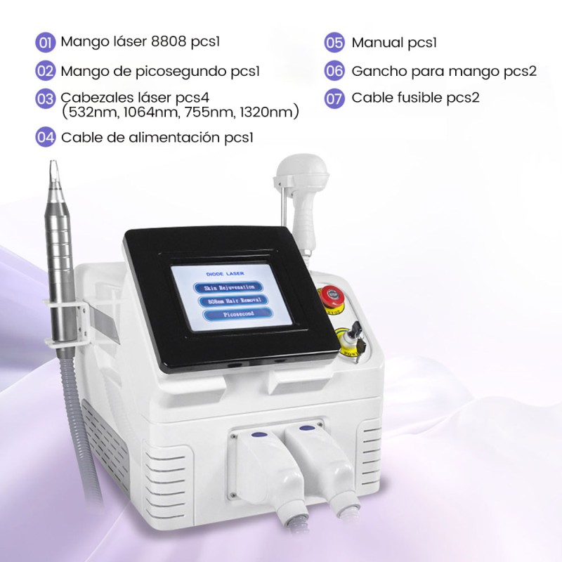 Máquina Láser 2 en 1 de Picosend 755 nm y Diodo 808 nm para Eliminación de Tatuajes y Depilación Permanente