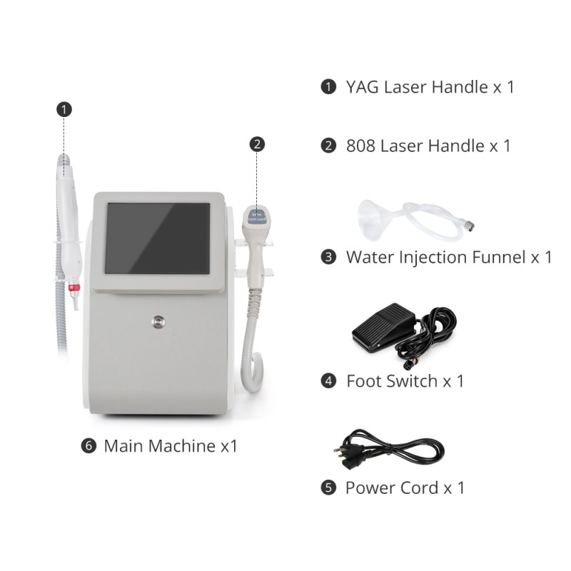 2 in 1 808nm Diode Yag Laser Hair Tattoo Removal Machine