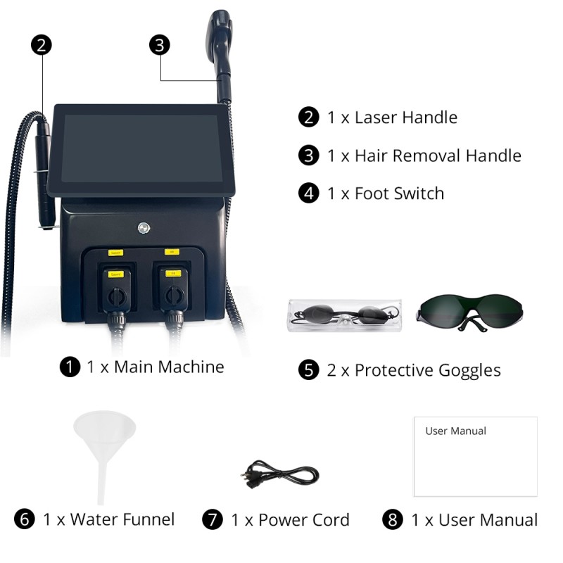 2 In 1 Picosecond Yag 808nm Diode Laser Tattoo Hair Removal Machine
