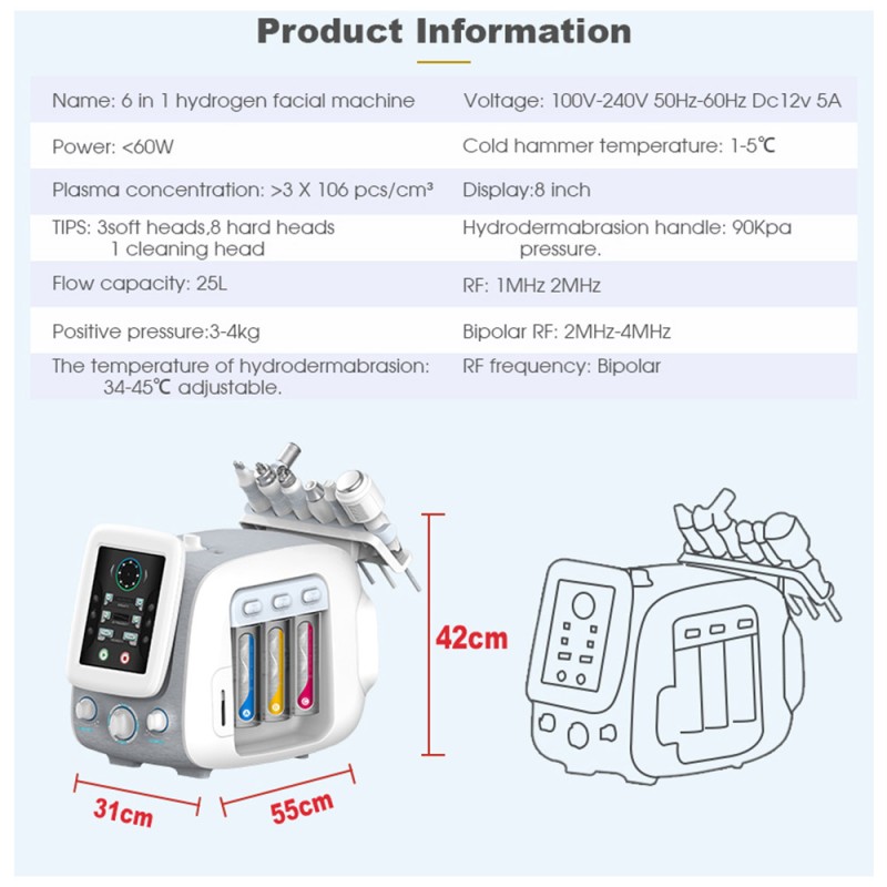 6 In 1 Hydrafacial Dermabrasion Face Cleansing Skin Rejuvenation Machine